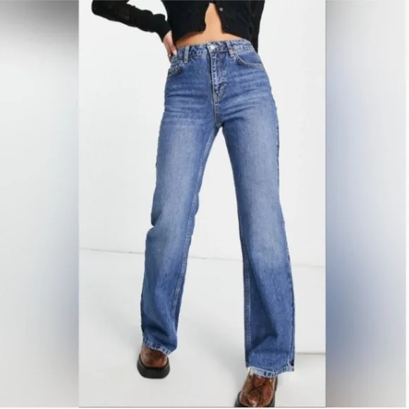 TOP SHOP TWO Blue Jeans High Waisted Rigid 90s Flare 30x30 ( meas 33x29.5) #302E - Picture 1 of 12